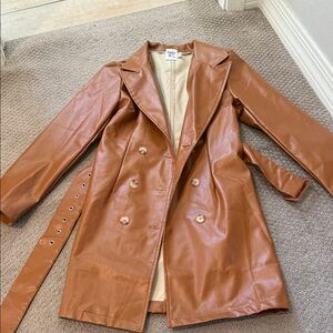 Leather Tan Double-Breasted Trench Coat Princess Polly